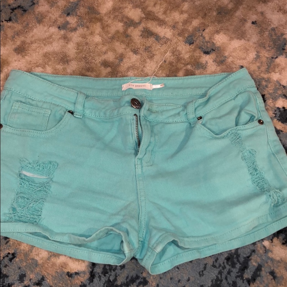 Blu pepper aqua distressed shorts